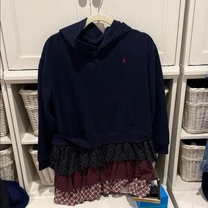 RALPH LAUREN Navy Hoodie with Plaid Skirt Hem